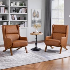2x Brown PU Leather Armchairs