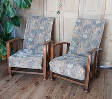 Pair art deco oak reclining - of,
