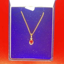Fine flat 9ct 16 " gold chain necklace with small ruby stone and diamond