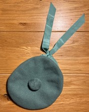 Vintage Scottish Balmoral hat (Tam o' Shanter style) - green, pure wool, ribbons