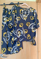 Retro C&A Black, Yellow, White 2 Piece Blouse & Skirt Waist 24" Bust 36" Ex Con