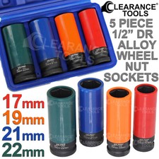 US PRO Alloy Wheel Nut DEEP Thin Wall Impact Socket Set 1/2" Drive 17mm - 22mm