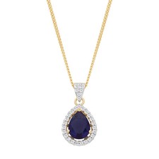 9ct Gold on Silver Teardrop simulated BLUE SAPPHIRE Cluster Pendant Necklace