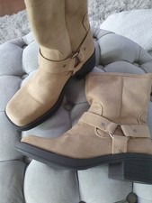 Beige Biker Boots