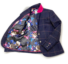 ? new JOULES Luxe BRITISH TWEED 100% Wool Jacket UK14 Coat Pink Trim BNWOT