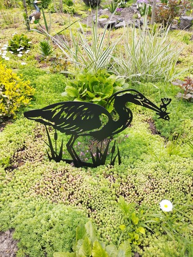 Metal heron garden decor - metal,