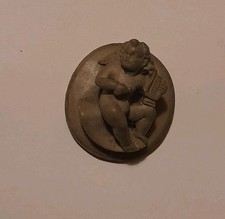 Antique Victorian Hand Carved Lava Stone Cameo Jewellery Part Depicting A Cherub