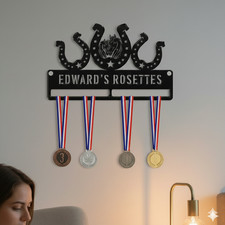 Personalised Rosette Holders Bespoke Gift Equine presents medal hangers Horse
