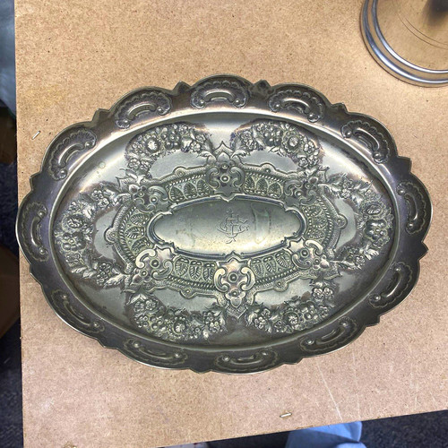 Silver glossy metal oval - glossy,