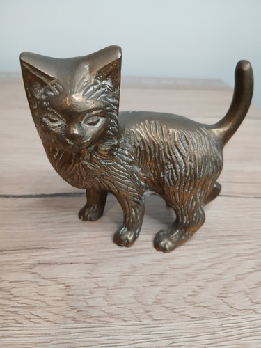 Brass cat figurine - cat,