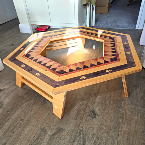 Wooden hexagon fire - hexagon, table