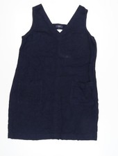 Next Womens Blue Linen Blend Pinafore Dress Size 16 V-Neck Sleeveless