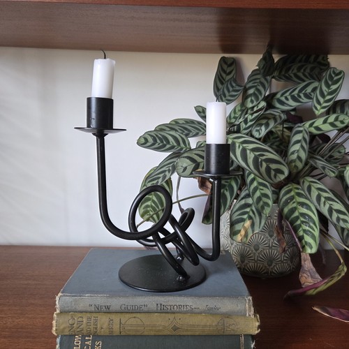 Black wavy metal taper candle - wavy,