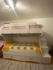 White Wooden Bunk Bed with Stairs, Storage & Shelves – Excellent Condition