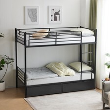 Single Metal Bunk Bed with Ladder, Safety Rail, Drawer, Space-Saving for Teens