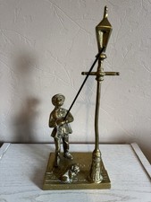 Solid Brass Vintage Large Figurine of Victorian Lamp Lighter With Bulldog