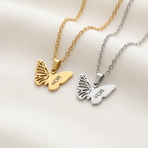 Butterfly mom necklace silver - butterfly,