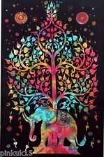 New Black Elephant Tree Life Hand Made Multi Use Bed Sheet Sofa Cover Wall Decor