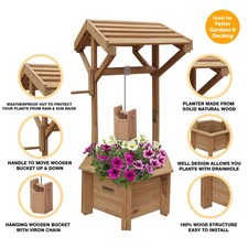 Wooden wishing well planter - wooden,