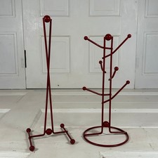 Red Metal Mug Tree & Kitchen Roll Holder Matching Set – Retro Modern Design
