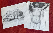 2 x Studies of a Man Life Drawing Original Hand-Drawn Charcoal 1980 L Mcdougall