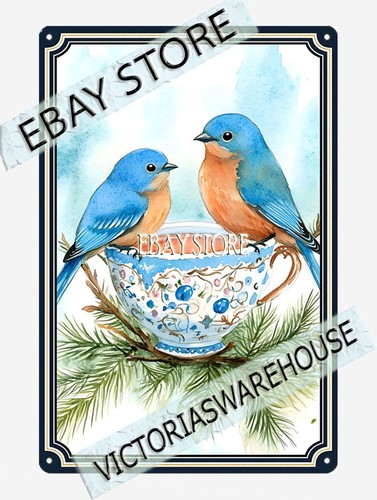 Bluebirds winter metal tin - winter,