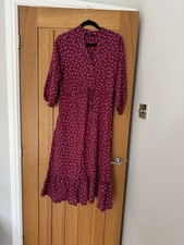 George At Asda Burgundy Pink Purple Spot Midi Dress Women Size 12 Button Down