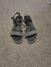 Black And Silver Glitter Diamante Sandals