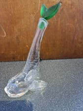 Vintage mid-century Koi carp fish clear glass decanter with green glass tail