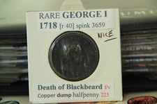 RARE George I 1718 Copper Dump Half Penny (Death Of Blackbeard) VF Condition