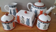 CATS IN WAITING , Tea Pot, Sugar Bowl, Milk Jug, Butter Dish 