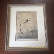 Original Pencil & Wash Nude Figure Drawing Yoga Dance Pose 1936 Signed RP