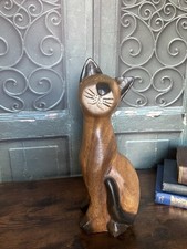 Vintage Wooden Cat Sculpture
