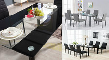 DINING TABLE AND 6 BLACK GREY CHAIRS DINING TABLE SET GLASS BLACK KITCHEN SET 