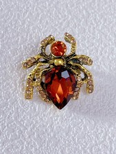 Gold Brown Crystal Spider Brooch Gothic Rhinestone Insect Costume Jewelry Gift