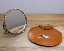 Vintage Gentlemans Travel Mirror In Leather Case Shaving Mens 20s 30s 40s 50s