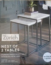 zurich nest of 2 tables marble finish new box packed