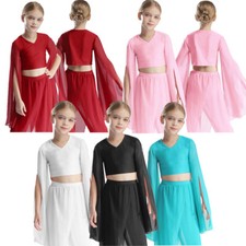 UK Girls Short Blouse Belly Crop Tops Gym Shirts Ballet Dancewear Active Costume