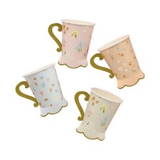 Floral Paper Party Cups Gold