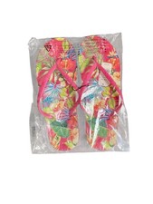 Boux Avenue Ladies Fuchsia Floral Flip Flops Size 7/8 Holiday Beach Casual
