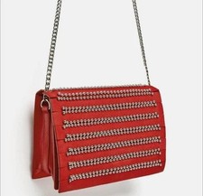 ZARA Leather Red Studded Crossbody Bag. NWT