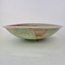 Unidentified Studio Pottery Bowl With Colourful Glazes "M" Seal Mark 26.7cm