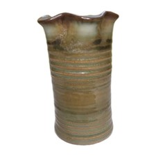 Iden Pottery Rye Sussex Hand Made  Green Ribbed Glazed Vase Fluted Top Preloved 