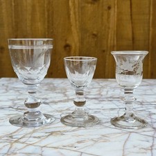 Antique Glasses x3 One Georgian Knop stem engraved Vine - 2 Victorian examples