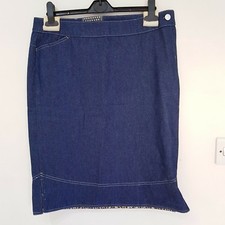 New Hysteric Glamour Blue Denim Pencil Skirt Leopard Print Contrast Size L UK 14