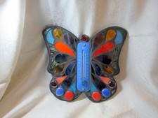 COLOURFUL STAINED GLASS BUTTERFLY WALL THERMOMETER