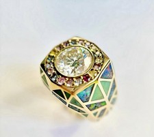 14 kt. Yellow gold, Opal Mixed gemstones - Sapphire - Celestial Halo 14kt Ring