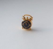 1/12, Gold plated black enamel Clock dolls house miniature alarm fireplace LGW