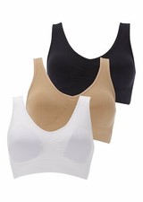 3-Piece Set Comfort Sport Bra: White, Black and Skin Colour.