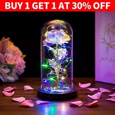 LED Rose Gifts for Her Forever Flower Rose in Glass Dome Birthday Christmas Gift